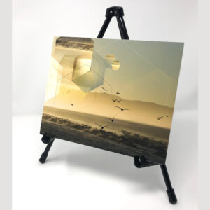 Print of a photo (on a tripod) taken at sunrise overlooking the Pacific Ocean from Pt. Reyes, California. Print Size: 8x10" Deep Matte finish, Includes Foamcore Mount, Double-stick adhesive tape on back for easy hanging.
